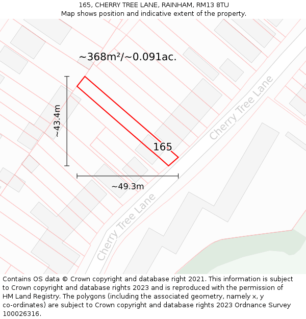 165, CHERRY TREE LANE, RAINHAM, RM13 8TU: Plot and title map