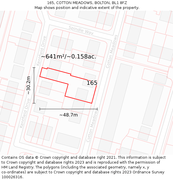 165, COTTON MEADOWS, BOLTON, BL1 8FZ: Plot and title map
