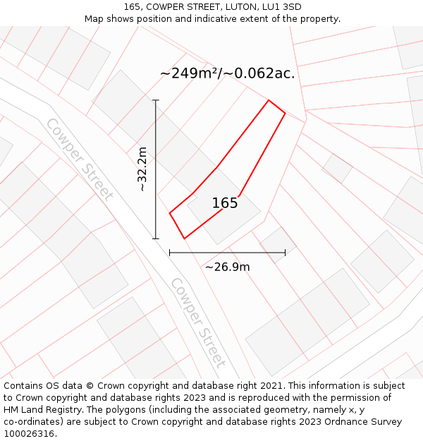 165, COWPER STREET, LUTON, LU1 3SD: Plot and title map