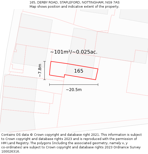 165, DERBY ROAD, STAPLEFORD, NOTTINGHAM, NG9 7AS: Plot and title map