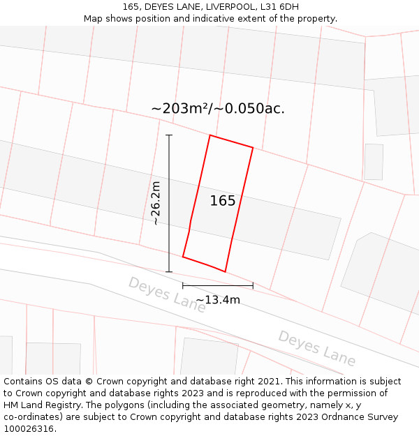 165, DEYES LANE, LIVERPOOL, L31 6DH: Plot and title map