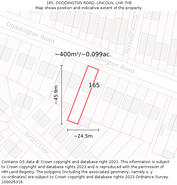 165, DODDINGTON ROAD, LINCOLN, LN6 7HE: Plot and title map