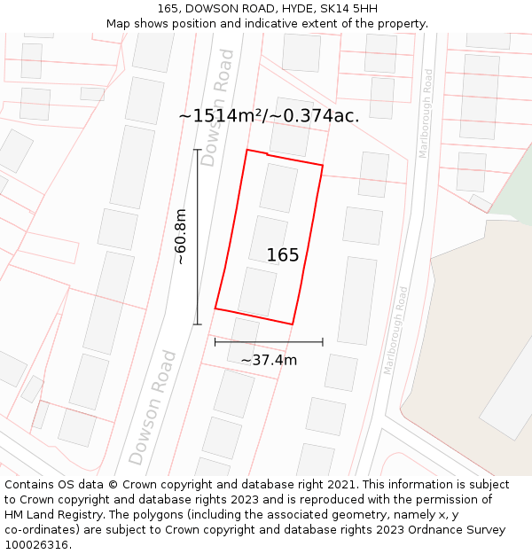 165, DOWSON ROAD, HYDE, SK14 5HH: Plot and title map