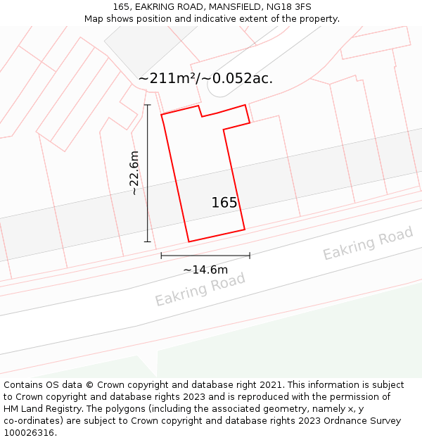 165, EAKRING ROAD, MANSFIELD, NG18 3FS: Plot and title map