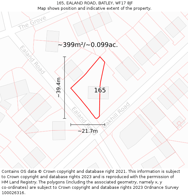 165, EALAND ROAD, BATLEY, WF17 8JF: Plot and title map