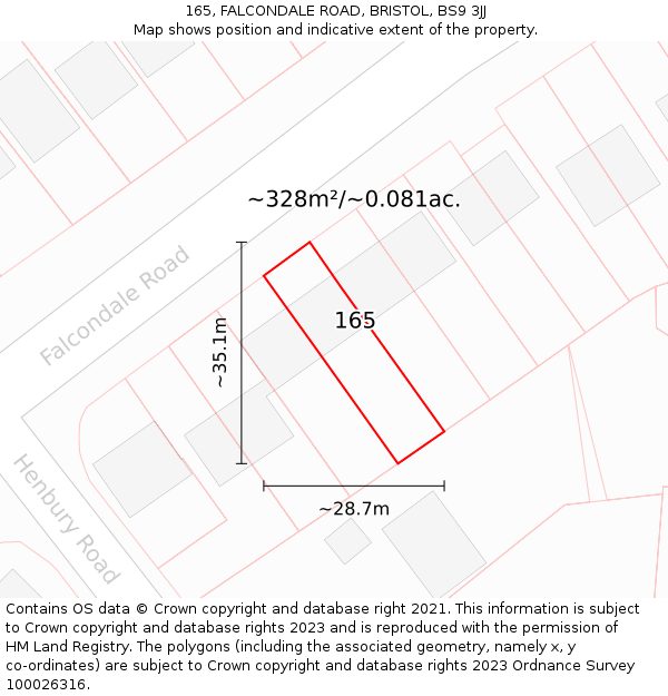 165, FALCONDALE ROAD, BRISTOL, BS9 3JJ: Plot and title map