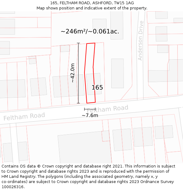 165, FELTHAM ROAD, ASHFORD, TW15 1AG: Plot and title map
