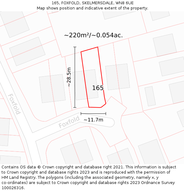 165, FOXFOLD, SKELMERSDALE, WN8 6UE: Plot and title map