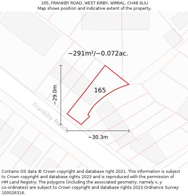165, FRANKBY ROAD, WEST KIRBY, WIRRAL, CH48 9UU: Plot and title map