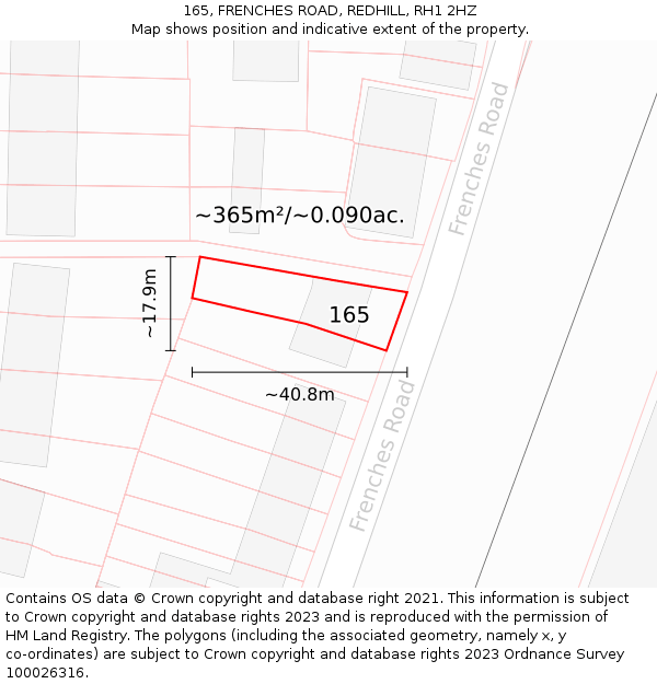 165, FRENCHES ROAD, REDHILL, RH1 2HZ: Plot and title map