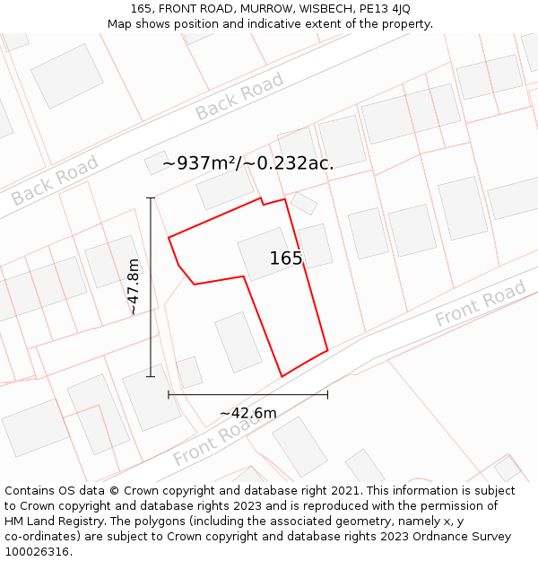 165, FRONT ROAD, MURROW, WISBECH, PE13 4JQ: Plot and title map