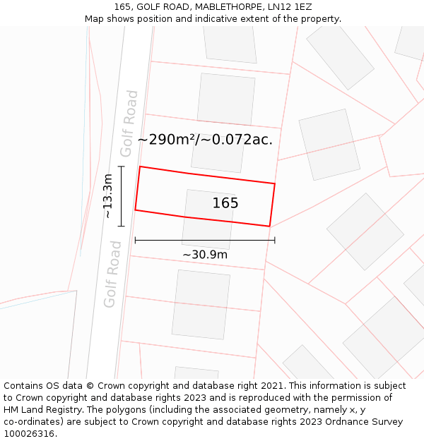 165, GOLF ROAD, MABLETHORPE, LN12 1EZ: Plot and title map