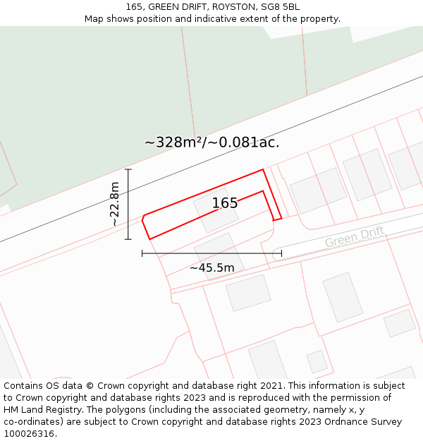 165, GREEN DRIFT, ROYSTON, SG8 5BL: Plot and title map