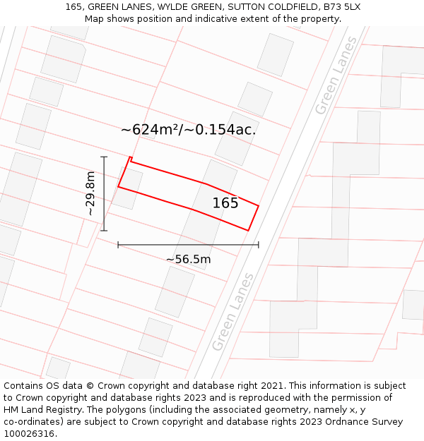 165, GREEN LANES, WYLDE GREEN, SUTTON COLDFIELD, B73 5LX: Plot and title map