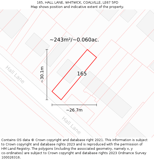 165, HALL LANE, WHITWICK, COALVILLE, LE67 5PD: Plot and title map