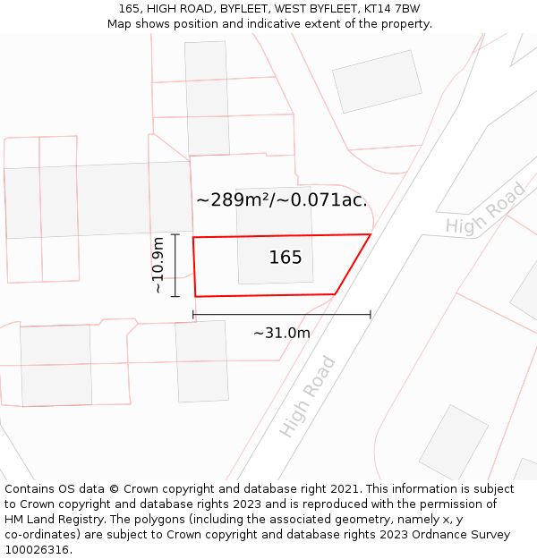 165, HIGH ROAD, BYFLEET, WEST BYFLEET, KT14 7BW: Plot and title map
