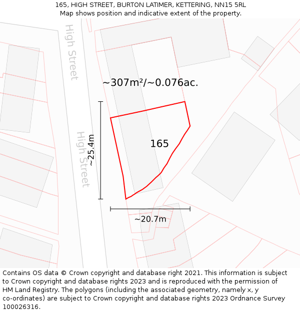 165, HIGH STREET, BURTON LATIMER, KETTERING, NN15 5RL: Plot and title map