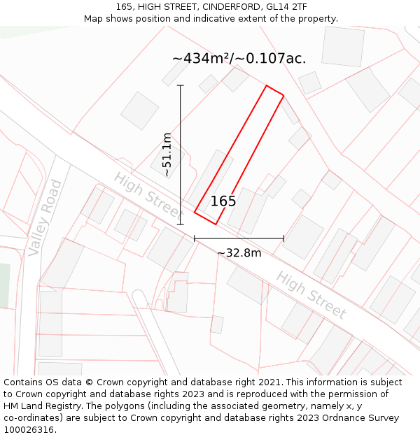 165, HIGH STREET, CINDERFORD, GL14 2TF: Plot and title map