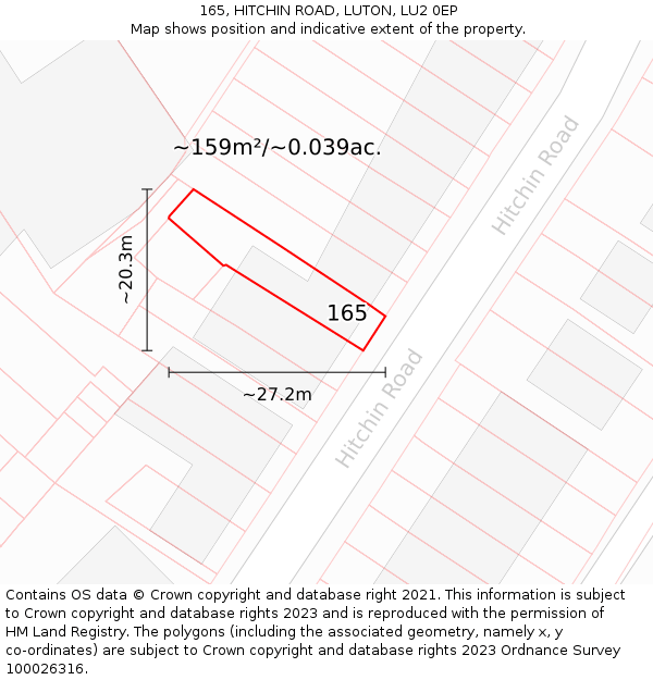 165, HITCHIN ROAD, LUTON, LU2 0EP: Plot and title map