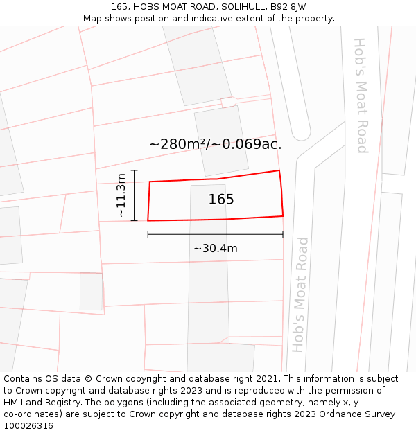 165, HOBS MOAT ROAD, SOLIHULL, B92 8JW: Plot and title map