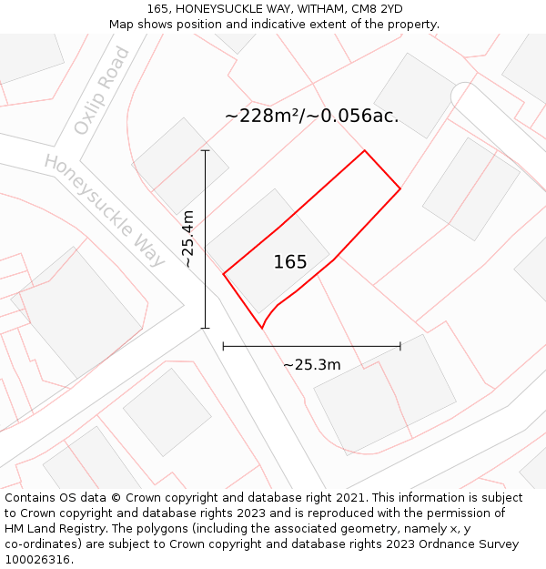 165, HONEYSUCKLE WAY, WITHAM, CM8 2YD: Plot and title map