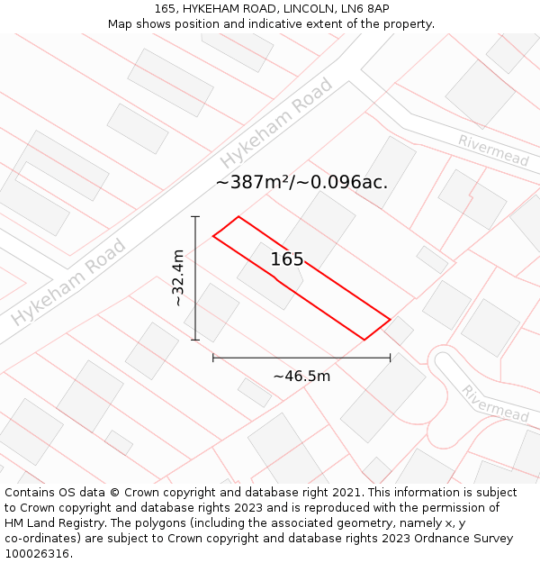 165, HYKEHAM ROAD, LINCOLN, LN6 8AP: Plot and title map
