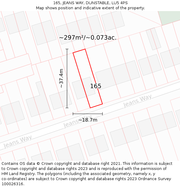 165, JEANS WAY, DUNSTABLE, LU5 4PS: Plot and title map