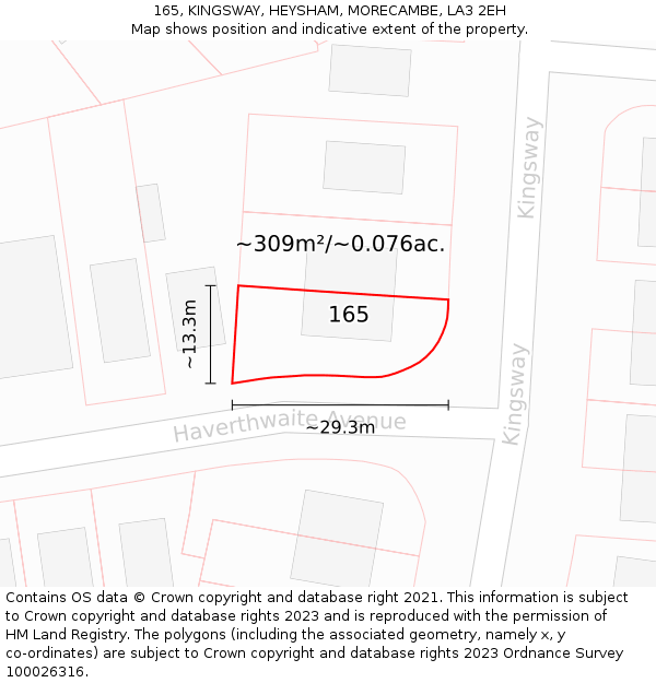 165, KINGSWAY, HEYSHAM, MORECAMBE, LA3 2EH: Plot and title map