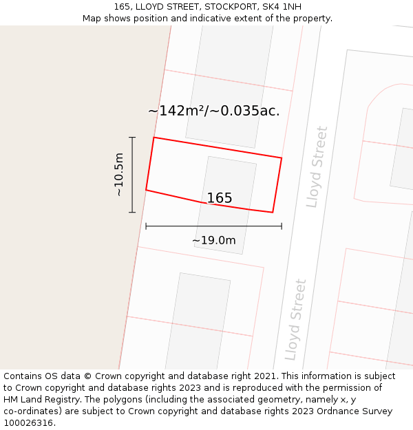 165, LLOYD STREET, STOCKPORT, SK4 1NH: Plot and title map