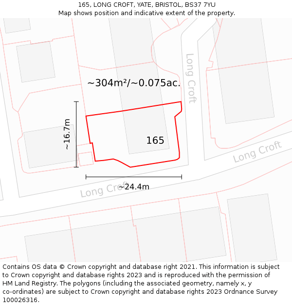 165, LONG CROFT, YATE, BRISTOL, BS37 7YU: Plot and title map