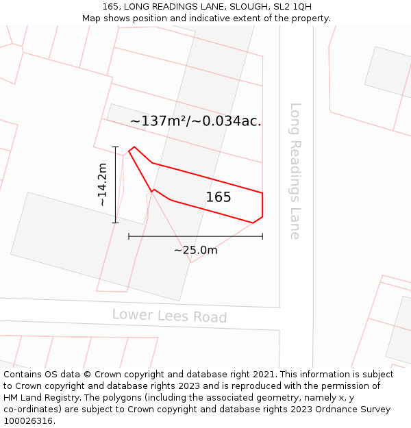 165, LONG READINGS LANE, SLOUGH, SL2 1QH: Plot and title map