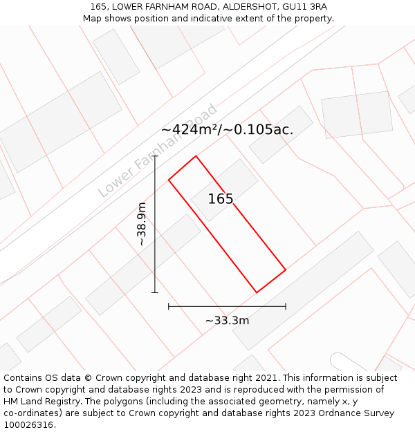 165, LOWER FARNHAM ROAD, ALDERSHOT, GU11 3RA: Plot and title map