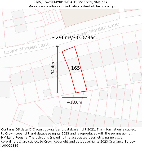 165, LOWER MORDEN LANE, MORDEN, SM4 4SP: Plot and title map