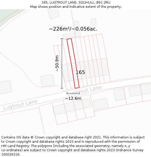 165, LUGTROUT LANE, SOLIHULL, B91 2RU: Plot and title map