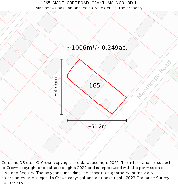 165, MANTHORPE ROAD, GRANTHAM, NG31 8DH: Plot and title map
