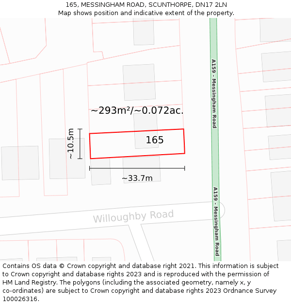 165, MESSINGHAM ROAD, SCUNTHORPE, DN17 2LN: Plot and title map
