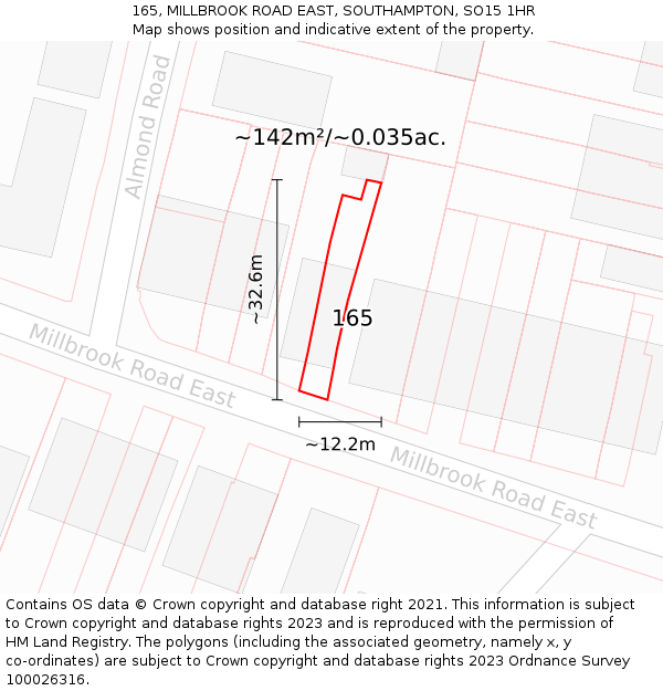 165, MILLBROOK ROAD EAST, SOUTHAMPTON, SO15 1HR: Plot and title map