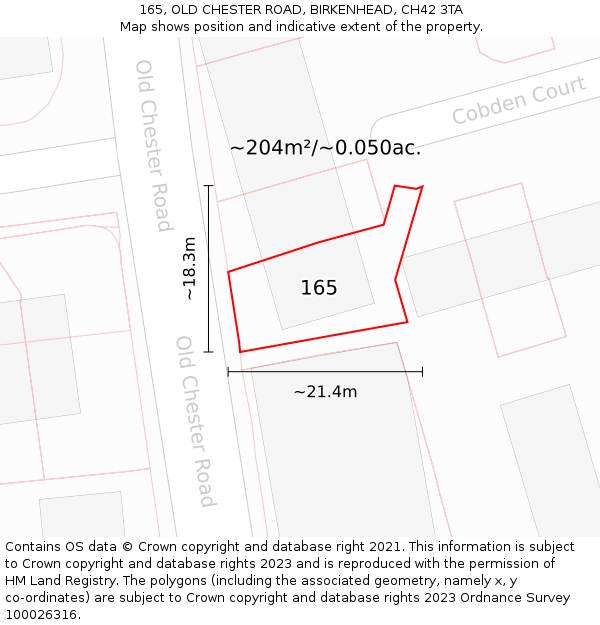 165, OLD CHESTER ROAD, BIRKENHEAD, CH42 3TA: Plot and title map