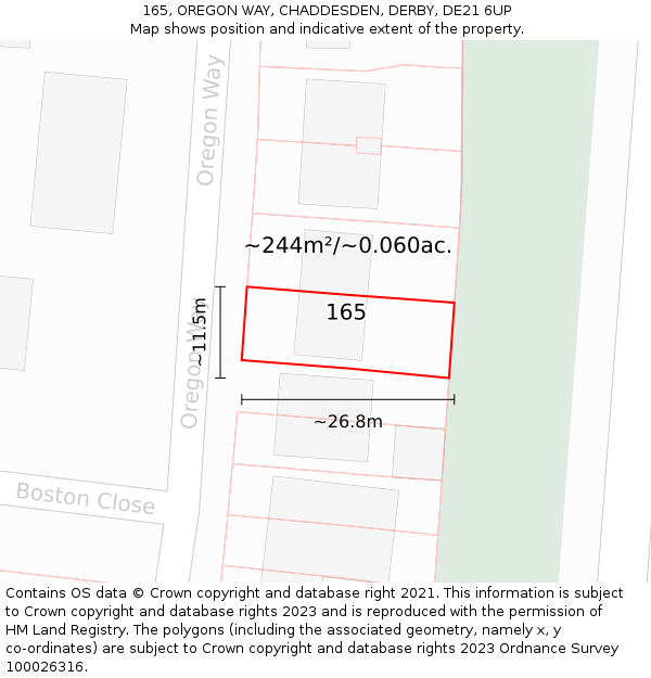 165, OREGON WAY, CHADDESDEN, DERBY, DE21 6UP: Plot and title map