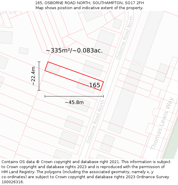 165, OSBORNE ROAD NORTH, SOUTHAMPTON, SO17 2FH: Plot and title map