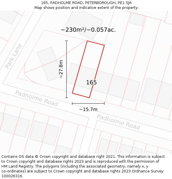 165, PADHOLME ROAD, PETERBOROUGH, PE1 5JA: Plot and title map