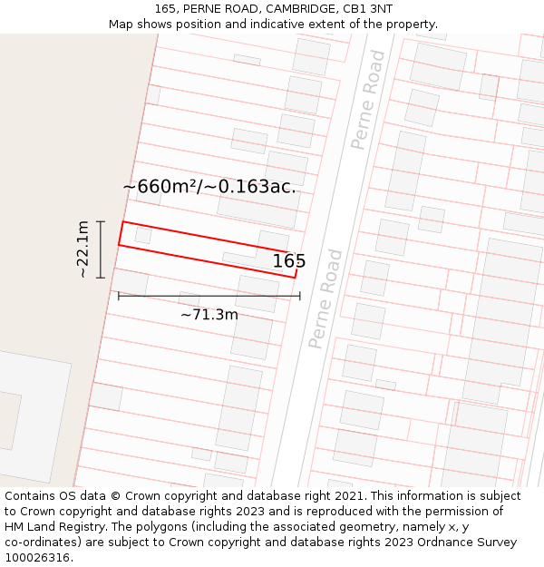 165, PERNE ROAD, CAMBRIDGE, CB1 3NT: Plot and title map