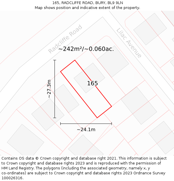 165, RADCLIFFE ROAD, BURY, BL9 9LN: Plot and title map