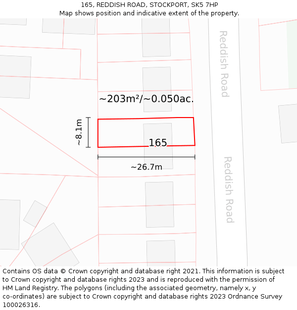 165, REDDISH ROAD, STOCKPORT, SK5 7HP: Plot and title map
