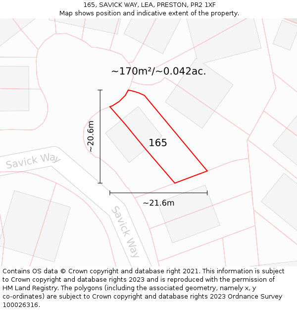 165, SAVICK WAY, LEA, PRESTON, PR2 1XF: Plot and title map
