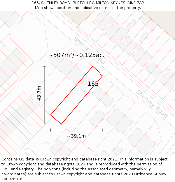 165, SHENLEY ROAD, BLETCHLEY, MILTON KEYNES, MK3 7AP: Plot and title map