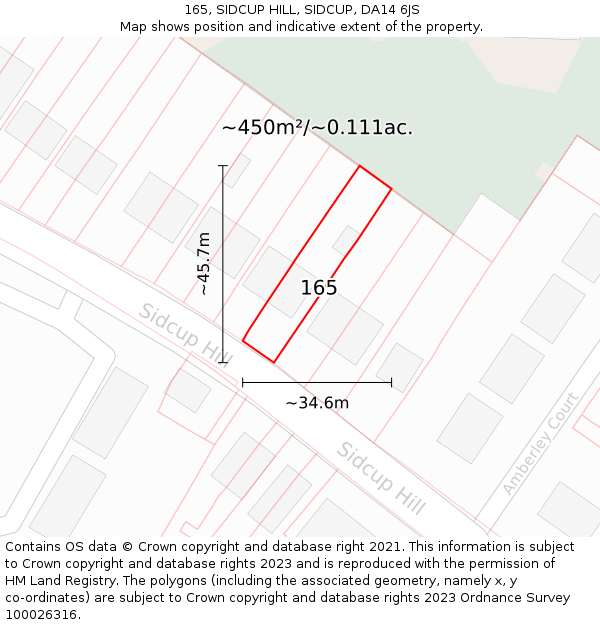 165, SIDCUP HILL, SIDCUP, DA14 6JS: Plot and title map