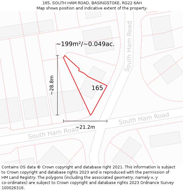 165, SOUTH HAM ROAD, BASINGSTOKE, RG22 6AH: Plot and title map