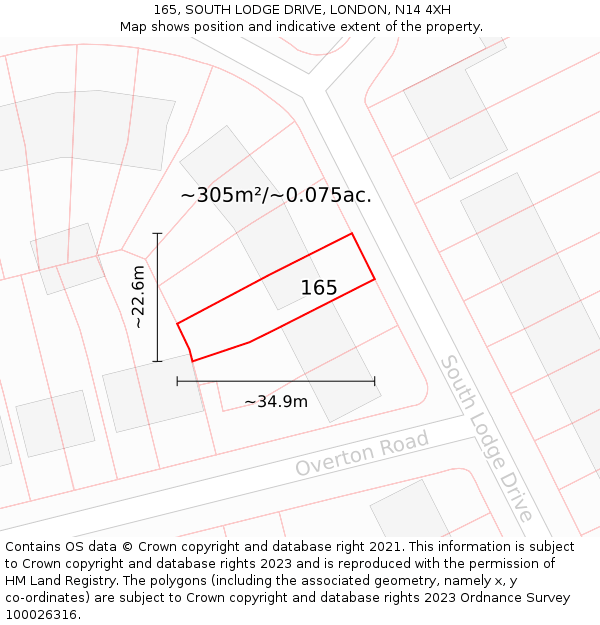 165, SOUTH LODGE DRIVE, LONDON, N14 4XH: Plot and title map