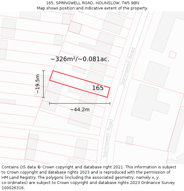 165, SPRINGWELL ROAD, HOUNSLOW, TW5 9BN: Plot and title map